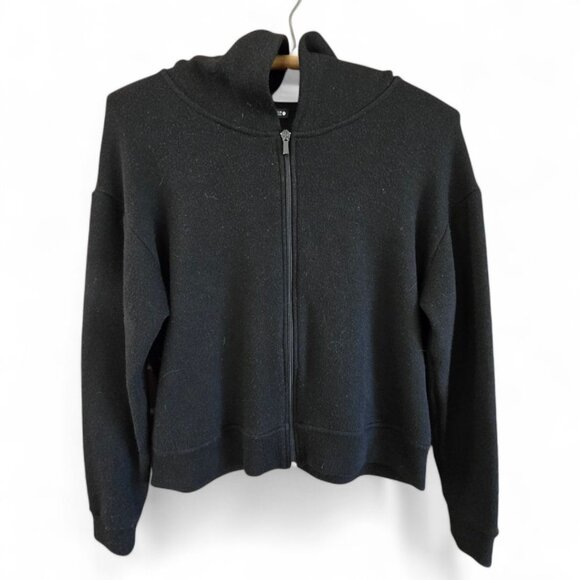 Zara Tops - Zara Womens Small Black Hoodie Sweater Knit Zip Front Long Sleeve With Hood